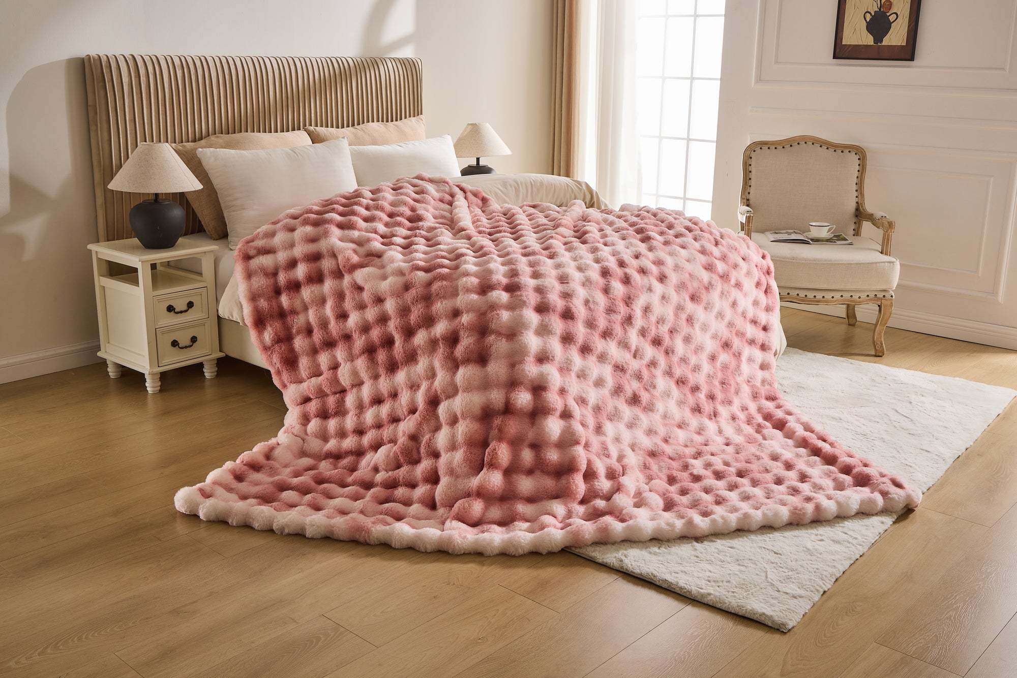 Faux Fur Throw Blanket pink