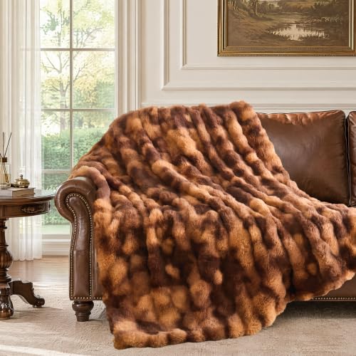 Close-up of the plush bubble texture on the dark brown faux fur throw blanket